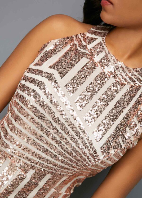 Sleeveless Pink Metallic Round Neck Skinny Jumpsuit - Image 3
