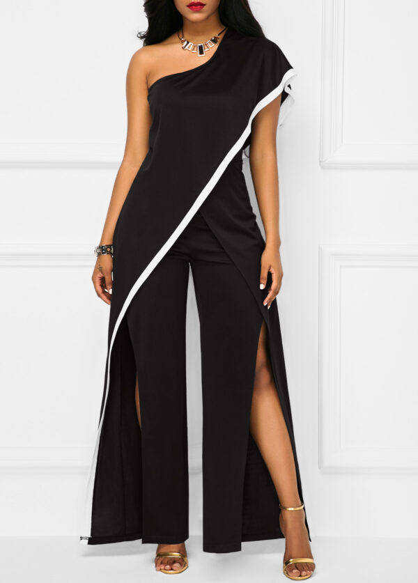Black Double Slit One Shoulder Jumpsuit