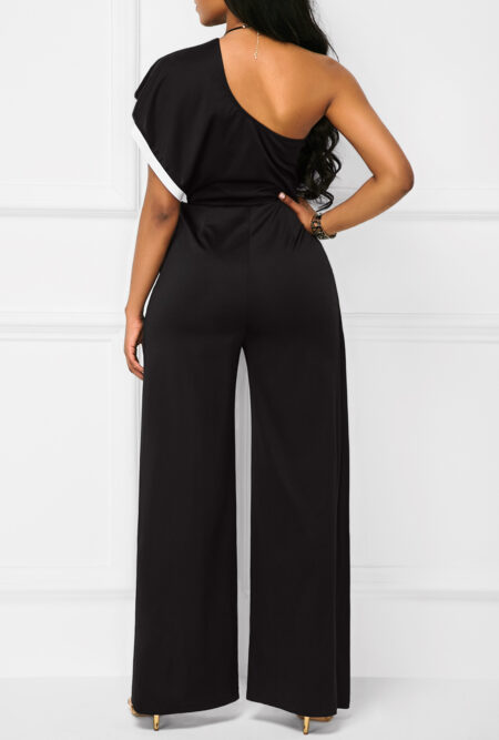 Black Double Slit One Shoulder Jumpsuit