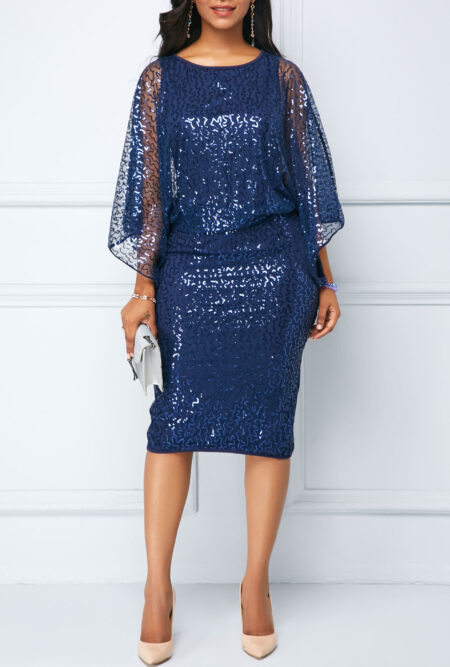 Back Slit Batwing Sleeve Sheath Dress