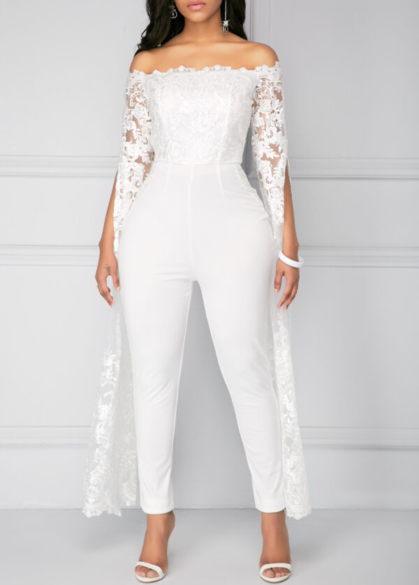 Lace Panel White Off the Shoulder Jumpsuit