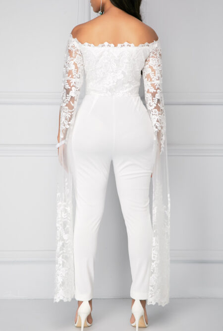 Lace Panel White Off the Shoulder Jumpsuit