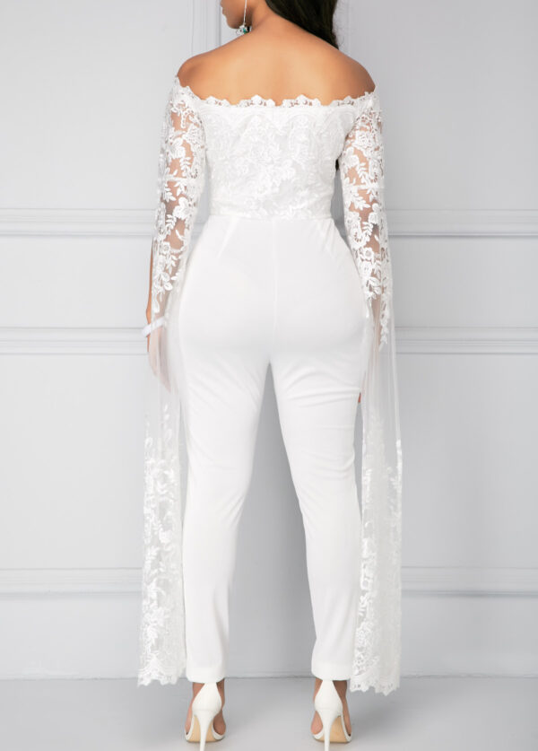 Lace Panel White Off the Shoulder Jumpsuit - Image 2