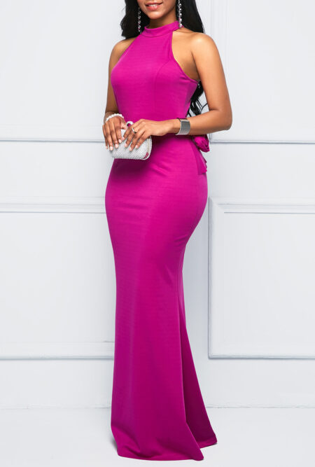 Mock Neck Stereo Rose Embellished Maxi Dress