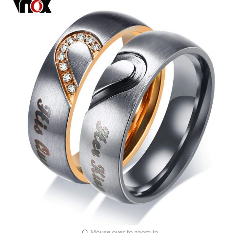 Couple Wedding Band Ring Stainless Steel CZ Stone