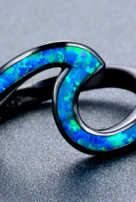 Unique Fire Opal Wave  High Quality Black Gold Ring