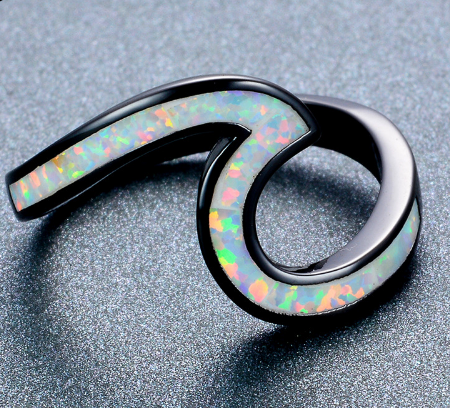 Unique Fire Opal Wave  High Quality Black Gold Ring
