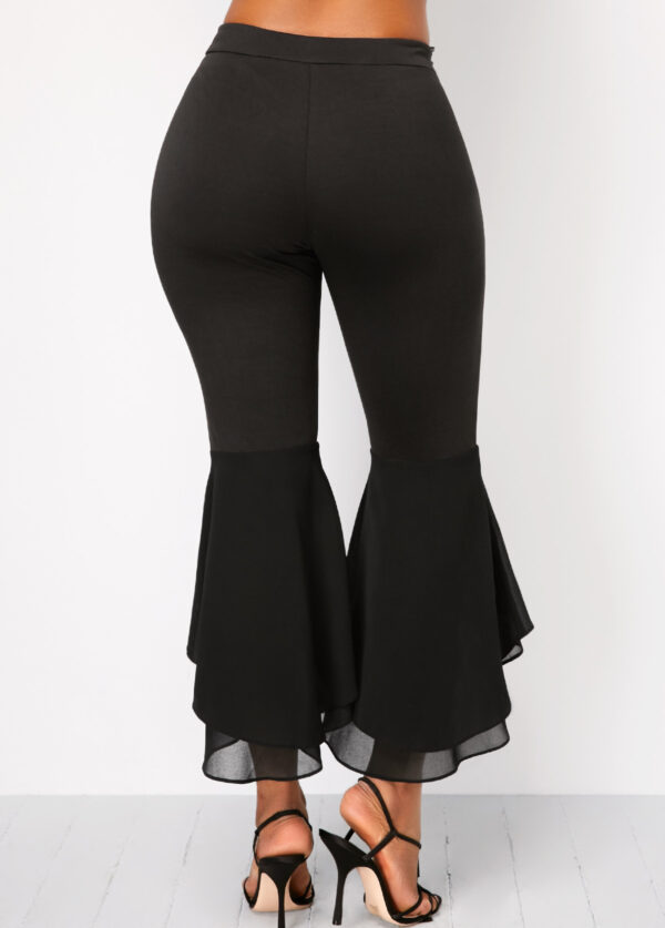Black Mesh Panel Mid Waist Flare Pants - Fashion Design Store