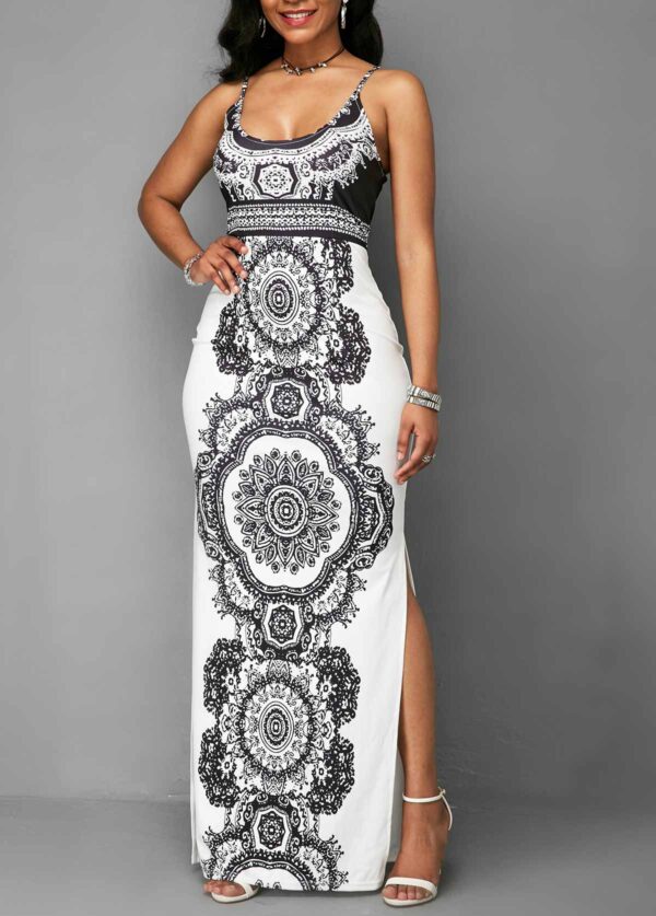Side Slit Printed Spaghetti Strap Maxi Dress - Image 4