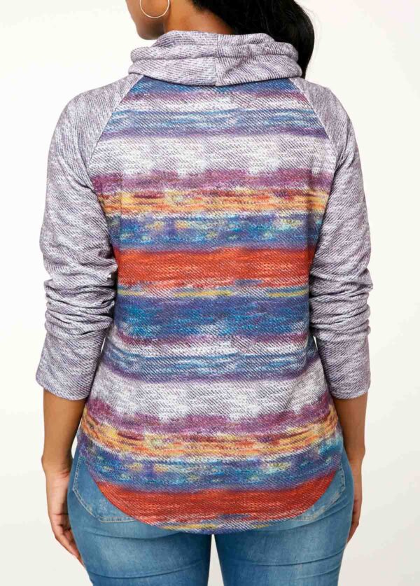 Printed Curved Hem Cowl Neck Drawstring Sweatshirt - Image 3