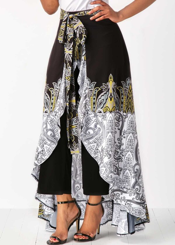 High Waist Overlay Embellished Printed Black Pants - Image 3