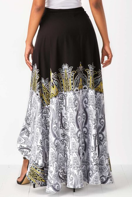 High Waist Overlay Embellished Printed Black Pants