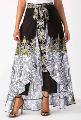 High Waist Overlay Embellished Printed Black Pants