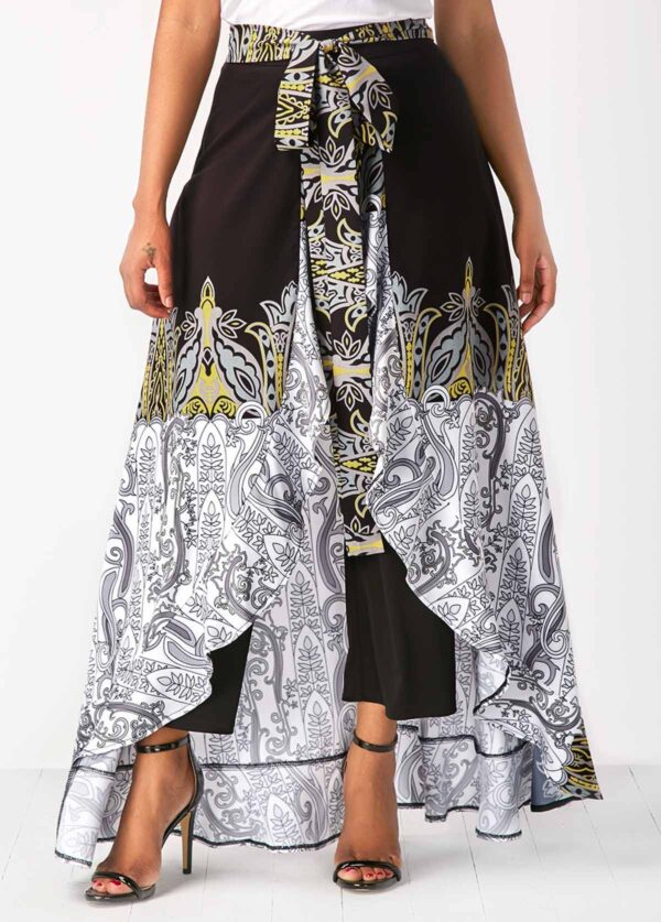 High Waist Overlay Embellished Printed Black Pants - Fashion Design Store