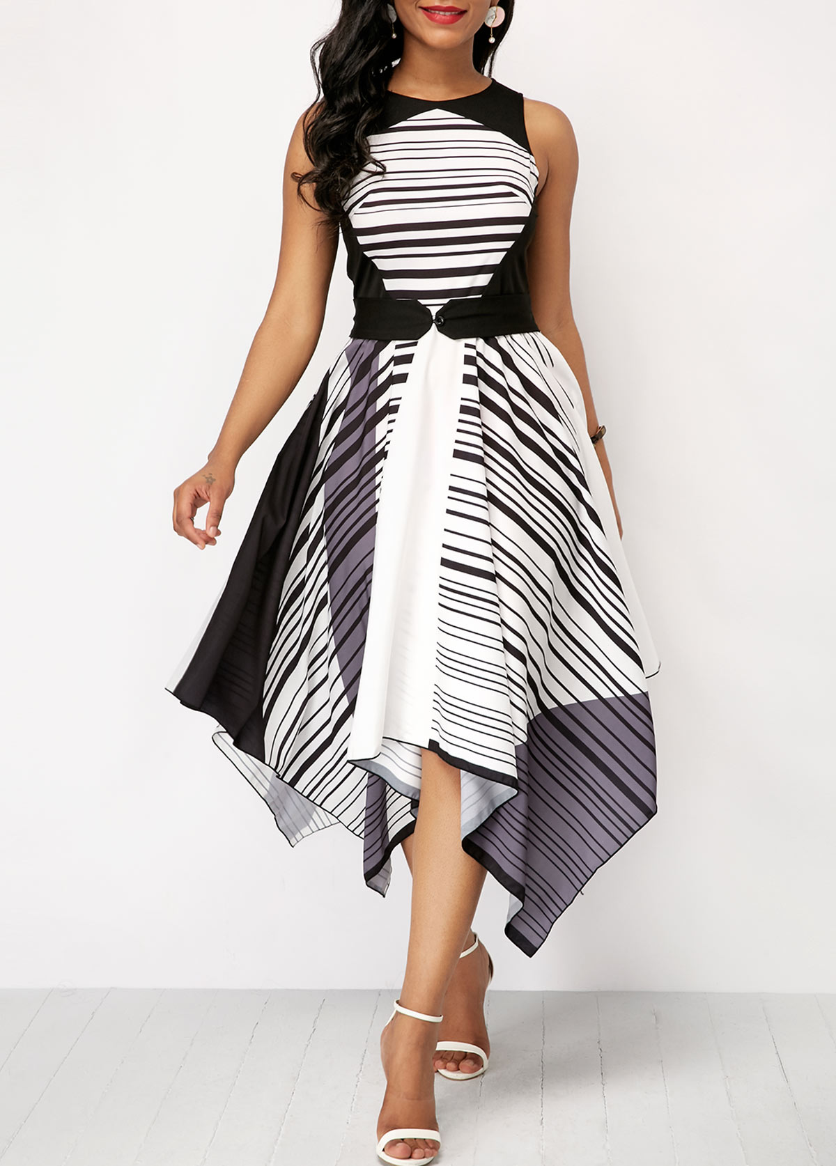 Sleeveless Cutout Back Asymmetric Hem Dress - Fashion Design Store