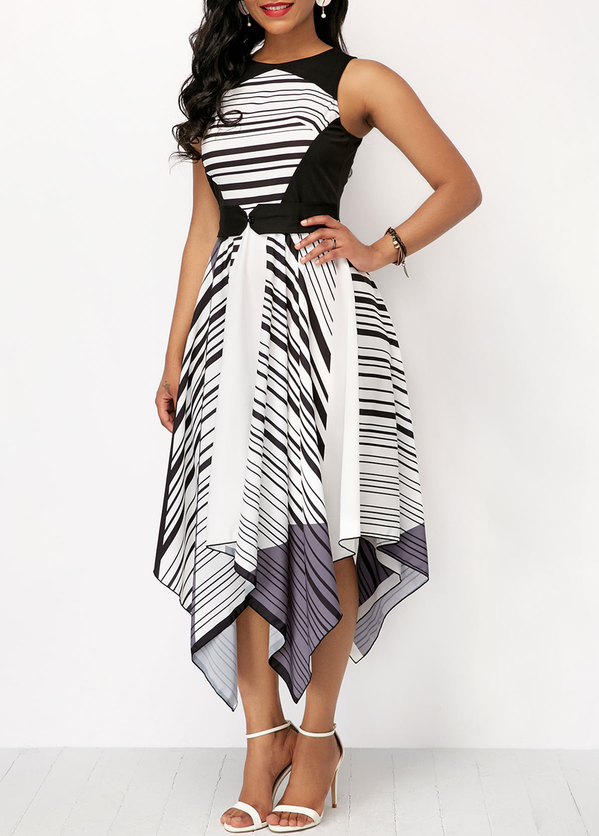 Sleeveless Cutout Back Asymmetric Hem Dress - Fashion Design Store