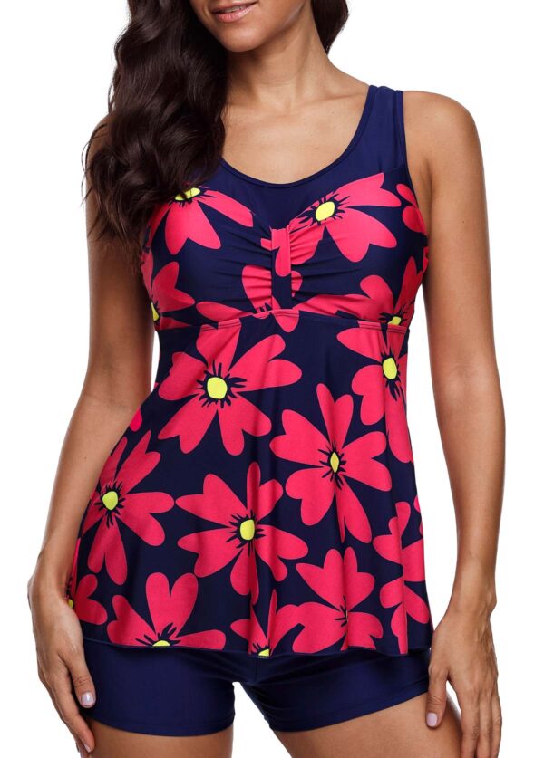 Round Neck Flower Print Tankini Set