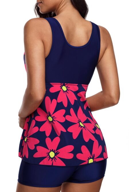 Round Neck Flower Print Tankini Set