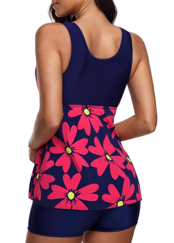 Round Neck Flower Print Tankini Set - Image 2