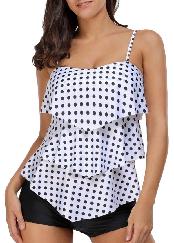 Asymmetric Hem Polka Dot Print Tankini Set - Image 3
