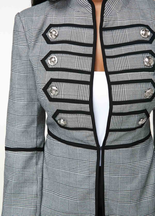 Printed Long Sleeve Grey Button Detail Blazer - Image 3
