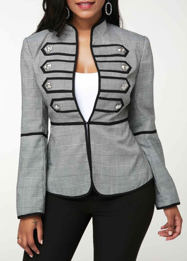 Printed Long Sleeve Grey Button Detail Blazer