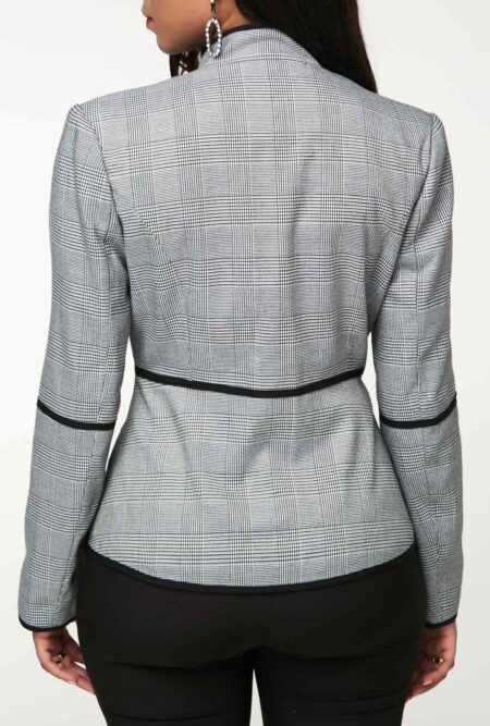 Printed Long Sleeve Grey Button Detail Blazer
