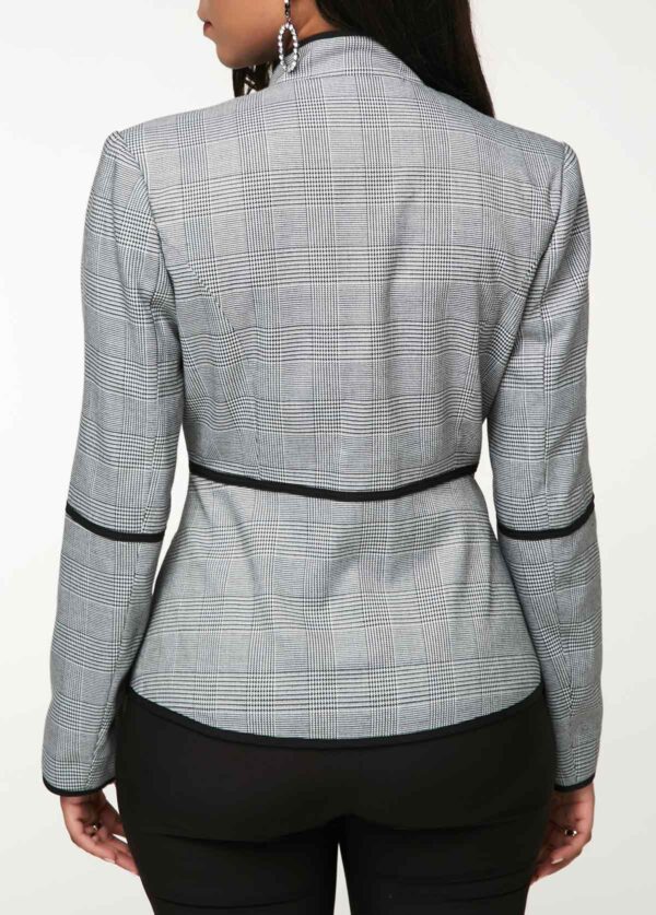 Printed Long Sleeve Grey Button Detail Blazer - Image 2