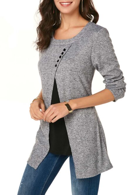 Long Sleeve Button Detail Light Grey Tunic