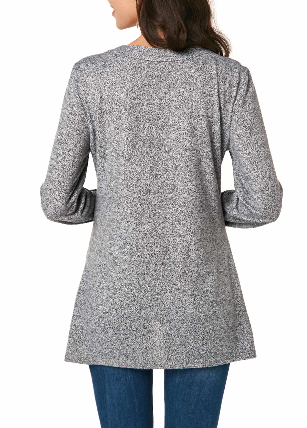 Long Sleeve Button Detail Light Grey Tunic - Fashion Design Store