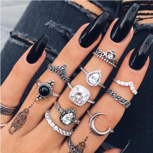 10 Pce Silver Ring Set