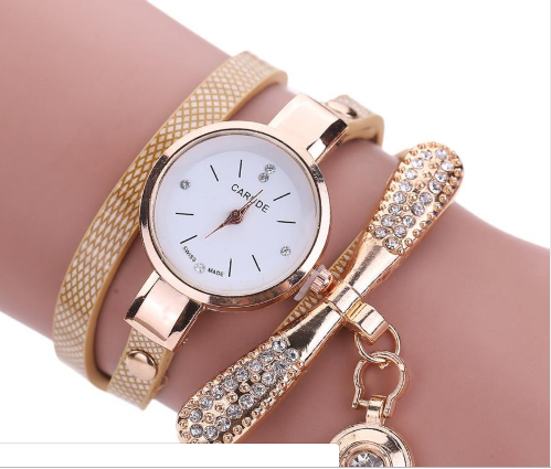 Leather Band Rhinestone Analog Quartz Watch