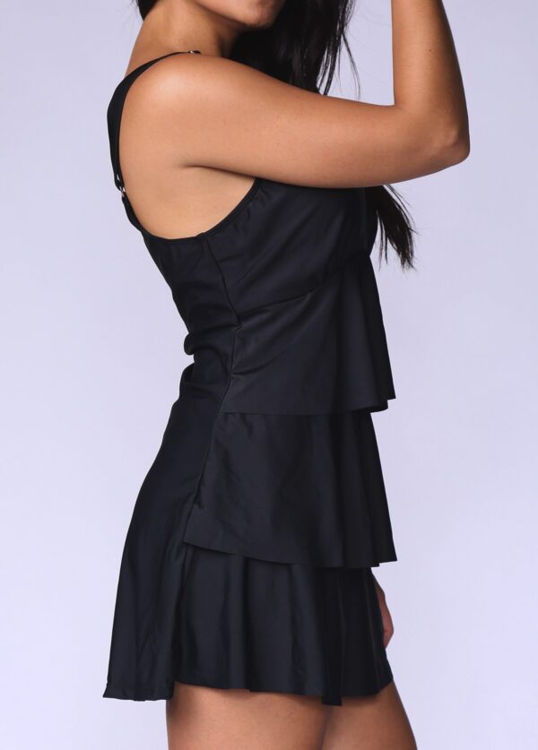 Plus Size Layered Solid Black Swimdress & Panty - Image 2