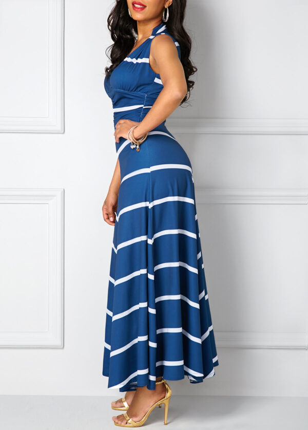 Cutout Back V Neck Printed Navy Maxi Dress - Image 4
