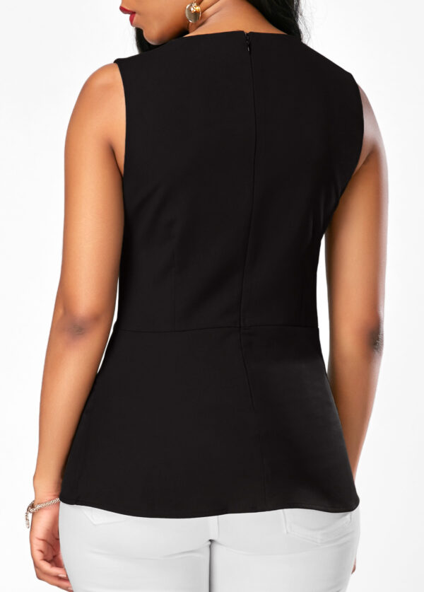 Patchwork Sleeveless Black Zipper Back Blouse - Image 3