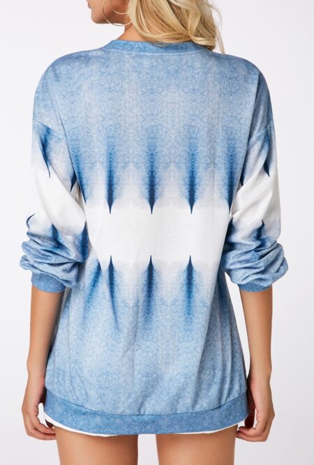 Round Neck Long Sleeve Printed Blue Sweatshirt