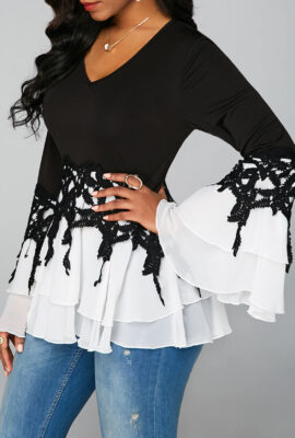 Gorgeous Chiffon Panel Flared Sleeve Blouse
