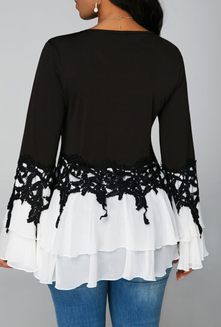 Gorgeous Chiffon Panel Flared Sleeve Blouse