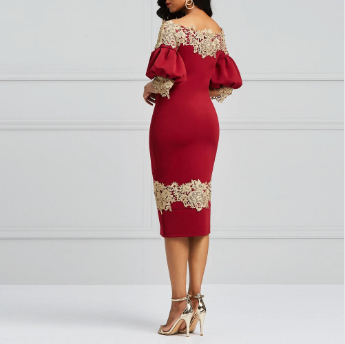 Vintage Burgundy Off Shoulder Bodycon Dress - Fashion Design Store