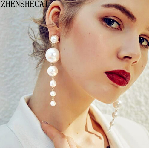 Trendy Elegant  Simulated Pearl Long Earrings