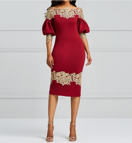 Vintage Burgundy Off Shoulder Bodycon Dress