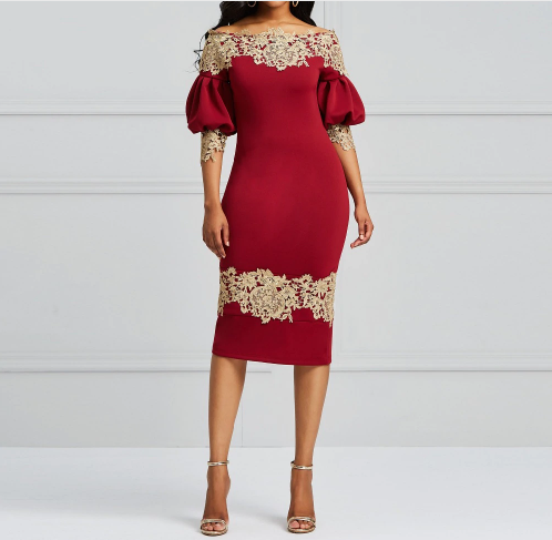 Vintage Burgundy Off Shoulder Bodycon Dress - Fashion Design Store