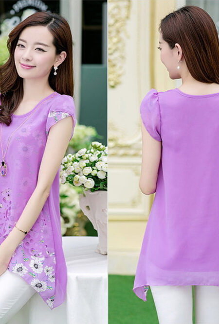 New Spring Women Chiffon Print Lotus Sleeve Blouse