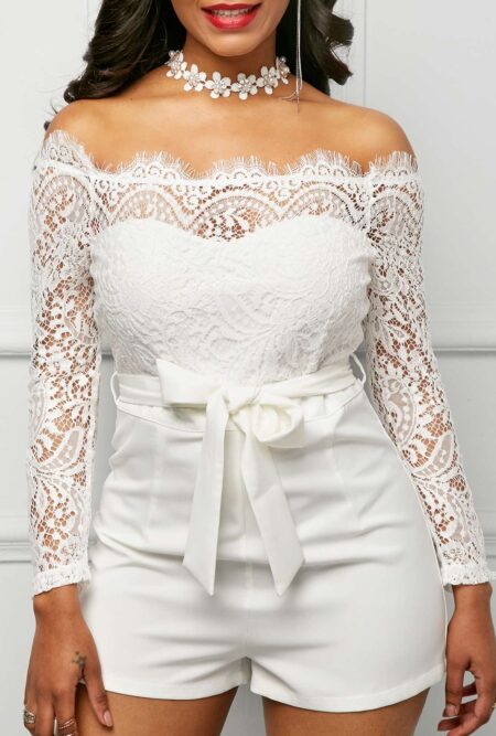Elegant Off Shoulder White Lace Bodysuit