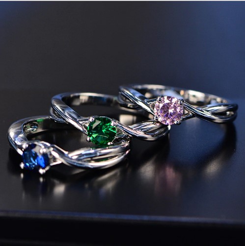 925 Sterling Silver Natural Pink Sapphire Emerald Gemstone Ring