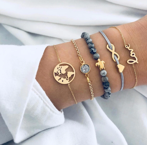 Beautiful Bohemian Turtle Charm Bracelet Set