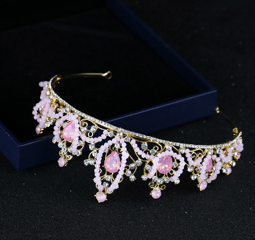 Pink Crystal Queen Crown Tiaras Bridal Headband
