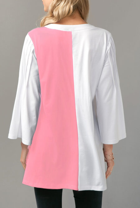 Stunning Pink & White Button Up Tunic Blouse
