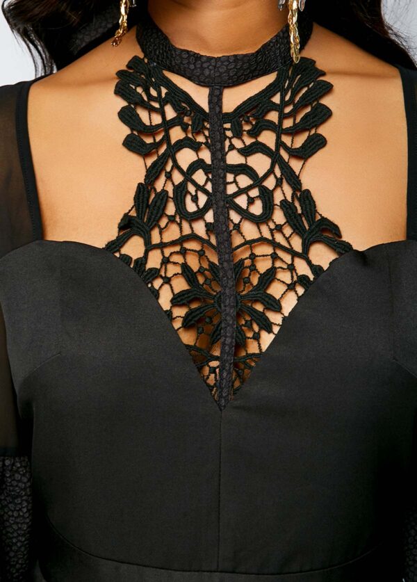 Zipper Back Mesh Panel Black Jumpsuit - Image 2