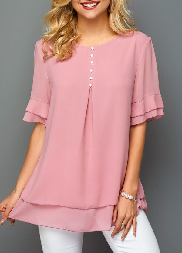 Enchanting Pink Layered Chiffon Blouse